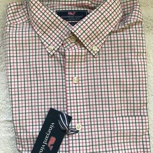 Vineyard Vines Murray Shirt, Grey & Pink Plaid NWT